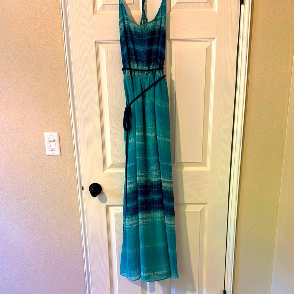 Elegant Teal and Blue Maxi Dress